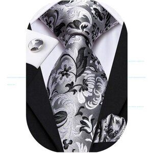 Hi-Tie Silk Paisley Ties for Men Necktie Pocket Square Cufflinks Set Foral Tie